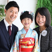 七五三7歳正絹着物レンタル　家族　ピンク　世田谷区喜多見狛江