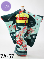 七五三7才正絹着物レンタル 水色 緑色