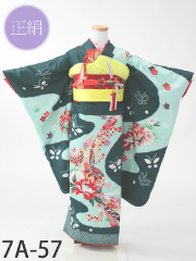 七五三7才正絹着物レンタル 水色 緑色