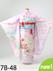 七五三７歳着物レンタル 紫 パステルパープル