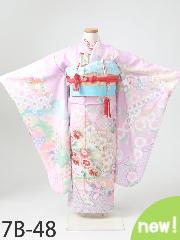 七五三７歳着物レンタル 紫 パステルパープル