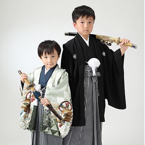 七五三5歳正絹着物レンタル　金閣紺　兄弟　世田谷区喜多見狛江