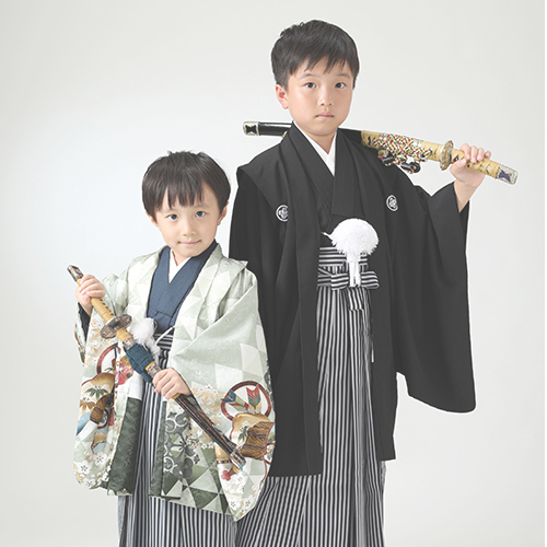 七五三5歳正絹着物レンタル　金閣紺　兄弟　世田谷区喜多見狛江