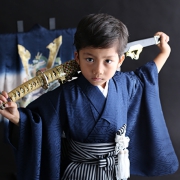 七五三5歳正絹着物レンタル　金閣紺　世田谷区喜多見狛江