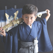 七五三5歳正絹着物レンタル　金閣紺　世田谷区喜多見狛江
