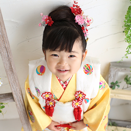 七五三3歳正絹着物レンタル　黄色　世田谷区喜多見狛江