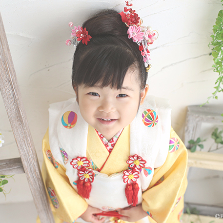 七五三3歳正絹着物レンタル　黄色　世田谷区喜多見狛江
