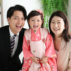 七五三3歳正絹着物レンタル　家族　世田谷区喜多見狛江
