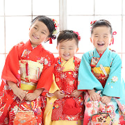 七五三3歳正絹着物レンタル　３姉妹　世田谷区喜多見狛江