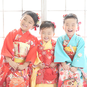 七五三3歳正絹着物レンタル　３姉妹　世田谷区喜多見狛江