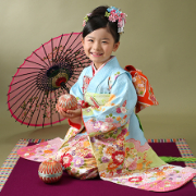 七五三7歳正絹着物レンタル　水色　世田谷区 喜多見 狛江