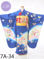 七五三7才正絹着物レンタル 青