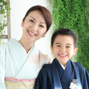 七五三5歳着物レンタル　金閣紺　母子　世田谷区喜多見狛江