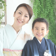 七五三5歳着物レンタル　金閣紺　母子　世田谷区喜多見狛江