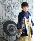 七五三5歳正絹着物レンタル　紺　金閣　世田谷区喜多見狛江
