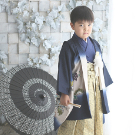 七五三5歳正絹着物レンタル　紺　金閣　世田谷区喜多見狛江