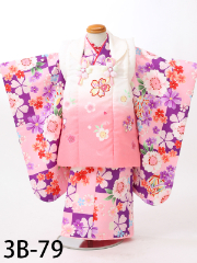 七五三３歳着物レンタル　紫　ピンク