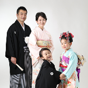 七五三7歳正絹着物レンタル　家族水色 　世田谷区喜多見狛江