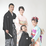 七五三7歳正絹着物レンタル　家族水色 　世田谷区喜多見狛江