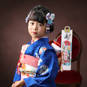 七五三7歳正絹着物レンタル　青　世田谷区喜多見狛江