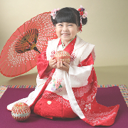 七五三3歳正絹着物レンタル 正絹総絞り赤　世田谷区喜多見狛江