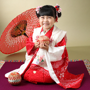 七五三3歳正絹着物レンタル 正絹総絞り赤　世田谷区喜多見狛江