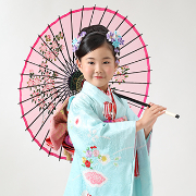 七五三7歳正絹着物レンタル　水色　世田谷区喜多見狛江