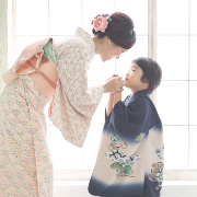 七五三5歳着物レンタル　金閣紺　母子　世田谷区喜多見狛江