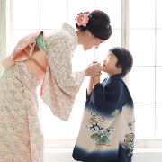 七五三5歳着物レンタル　金閣紺　母子　世田谷区喜多見狛江