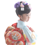 七五三7歳正絹着物レンタル　水色総絞り　世田谷区喜多見狛江