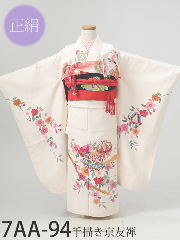 七五三7才正絹着物レンタル クリーム 手描き京友禅