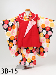 七五三３歳着物レンタル　赤 黒
