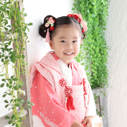 七五三3歳正絹着物レンタル 正絹絞りピンク　世田谷区喜多見狛江