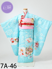 七五三7才正絹着物レンタル 水色 絞り