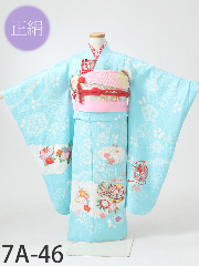 七五三7才正絹着物レンタル 水色 絞り