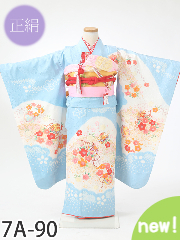 七五三7才正絹着物レンタル 青